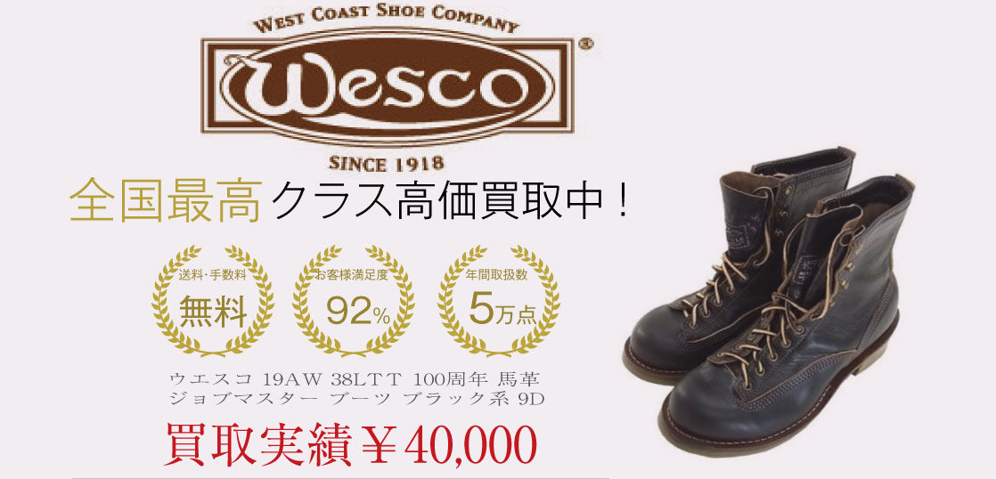 ウエスコ 19AW 38LTＴ 100周年 馬革 ジョブマスター ブーツ ブラック系 9D を買取させていただきました 画像